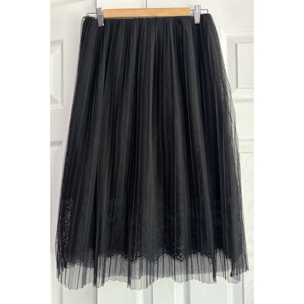 ICHI FONDA Skirt Black Pleated Mesh Lace Layers Size S Gothic Lacy Whimsigoth